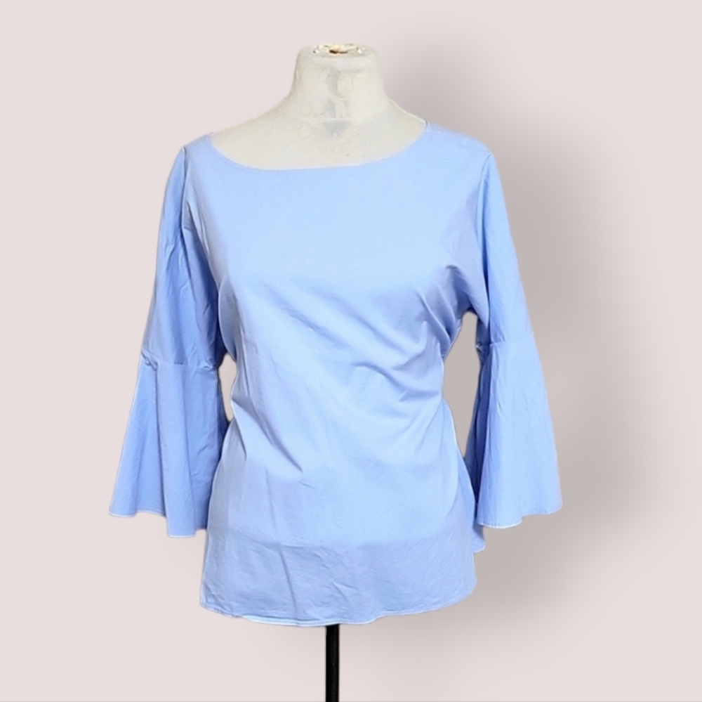 Lord & Taylor Light Blue Cotton Top Flare Sleeves Sz US XLARGE - Picture 2 of 9
